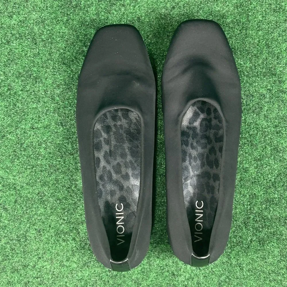 Vionic Powell Demi Wedge Loafer Black Orthaheel Slip on Shoes Womens 10 Low Heel